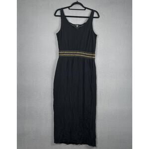 Nina Leonard Dress Womens Medium Black Sleeveless Maxi Embroidered Waistband